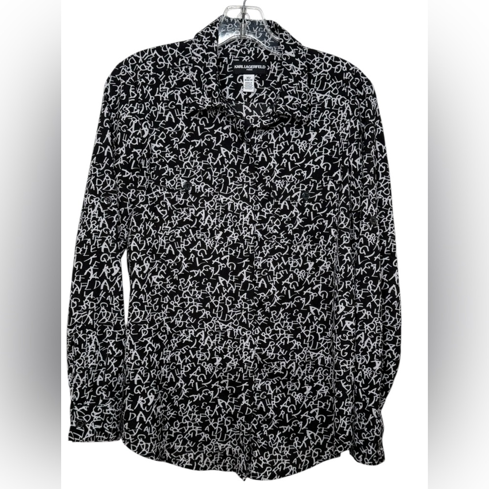 Karl Lagerfeld Women’s Black & White Alphabet Button Down Blouse Size XS